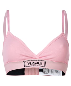 Geripptes Bralette von der Marke VERSACE. Triangel-Form mit Rückenverschluss und verstellbaren Trägern,  Unterbrustband mit Logo, Stretch-Baumwolle.