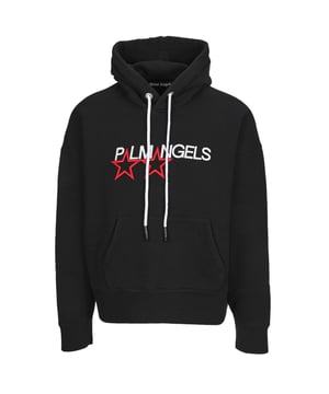 Palm Angels Embroidered Stars Logo Black Hoodie. Palm Angels Embroidered Racing Stars Logo Black Hoodie. Drawstring Hood, Kangaroo Pocket. Elasticated Hem and Cuffs. 100% Cotton, Made In Italy. Style Code: PMBB058F21FLE008 1001
