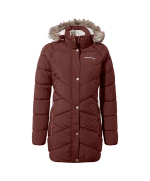 Outer Materials: 100% Polyester. Filling: Down Alternative. Design: Logo, Plain. Fabric Technology: DWR Finish, EcoShield, Insulating, Thermo Pro, Water Repellent, Wind Resistant. Sleeve-Type: Long-Sleeved. Neckline: Turtleneck. Hood Features: Faux Fur Trim. Pockets: 2 Front Pockets, 2 Zip Pockets. Fastening: Button-Down, Front Zip. Warmth Rating: 2. Sustainability: Made from Recycled Materials.