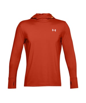 Under Armour ColdGear Men's Orange Running Hoodie, a versatile and high-performance athletic garment designed to keep you warm, comfortable, and stylish during your cold-weather workouts. With its innovative features and attention to detail, this hoodie is an essential addition to any runner's wardrobe.

Key Features:

 ColdGear Technology:  The ColdGear technology by Under Armour is engineered to keep you warm and dry in cold weather. The brushed interior traps heat while wicking sweat away from your body to ensure optimal comfort and temperature regulation during your runs.

 Moisture-Wicking Fabric:  Crafted from moisture-wicking fabric, this hoodie effectively manages sweat, keeping you dry and preventing discomfort caused by excessive moisture.

 Durable and Breathable:  The hoodie is designed to be both durable and breathable, allowing for extended wear in various conditions while ensuring proper air circulation to prevent overheating.

 Loose Fit:  The loose fit design provides freedom of movement, making it ideal for running and other active pursuits. It also allows for layering in colder climates.

 Adjustable Hood:  The hood is equipped with an adjustable drawstring for a customizable fit, providing extra warmth and protection when needed. It also features a snug, yet comfortable, collar design to shield your neck from the elements.

 Front Kangaroo Pocket:  A spacious front kangaroo pocket offers convenient storage for essentials like keys, a phone, or gloves. It also provides a cozy place to warm your hands during chilly runs.

 Reflective Details:  Safety is paramount, especially during low-light or nighttime runs. Reflective details on the hoodie enhance visibility, making you more noticeable to others on the road.
