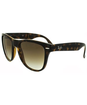 Ray-Ban Sunglasses Folding Wayfarer 4105 Light Havana Brown Gradient 710/51 54mm are a folding version of one of the most recognisable and bestselling sunglass styles worldwide and are enormously popular among celebrities, musicians and artists. The distinctive angled design and thick frame are sure to make a statement and Ray-Ban are constantly using vibrant colours and patterns to update this classic and popular style. The lightweight acetate frame is comfortable and the Ray-Ban logo is displayed on the corner of the lens in addition to the sculpted winged temples. They fold in the bridge and in the middle of the temples to give a compact finish that folds nicely into a suitable sized pouch for easy storage.