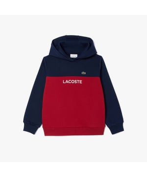 Kids’ Cotton Flannel Colourblock Hoodie Round neck Branding on front Embroidered crocodile Organic cotton flannel  Kids’ Cotton Flannel Colourblock Hoodie Round neck Branding on front Embroidered crocodile Organic cotton flannel