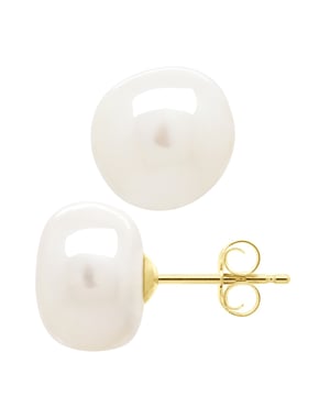 Ohrringe aus Gelbgold – Echte Barock-Süßwasserperlen 10–11 mm – FARBE NATÜRLICH WEISS – Butterfly-Verschluss aus SILIKON-Gold / Patentierter Sicherheitsverschluss – Lieferung mit Echtheitszertifikat und internationaler Garantie – HERGESTELLT IN FRANKREICH