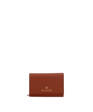 Cartera de mujer. El cierre es con botón de presión. Los bolsillos internos tienen tarjeteros y uno con cremallera. Los bolsillos externos son uno en la espalda con cremallera. Falta la correa para el hombro. Falta el mango. Hay un compartimento interno. El material exterior es 100% Piel Auténtica. Internamente es 100% Poliuretano. Medidas: 14x10x4 cm. Hecho en Italia