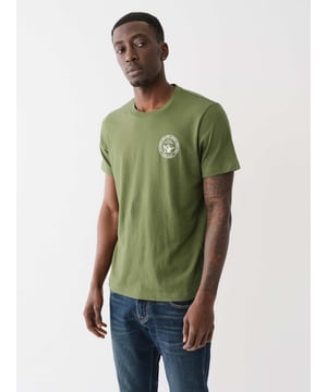 Elevate your everyday look with the Buddha Stamp Crew Tee. Crafted from soft cotton knit, this T-shirt features a crew neck, short sleeves, and stamp graphic with a Buddha logo in the center. Finished with a back “The Original Buddha Brand” tex