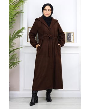 Stoffmerkmal: Hergestellt aus Kaschmir-Stoff.Produktmerkmal: Es handelt sich um ein neues Hijab-Modestück der Saison. Es ist ungefüttert und hat einen abnehmbaren Gürtel. Es kann mit dem vorderen Gürtel getragen werden. Aufgrund von Konzeptaufnahmen kann es zu leichten Unterschieden in den Farbtönen des Produkts kommen. Das Model trägt Größe 38. Größe 38 Mantelmaße: Produktlänge: 130 cm -
