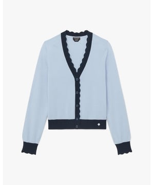 Scalloped Colorblock Cardigan,  Length: 57.10 Cm