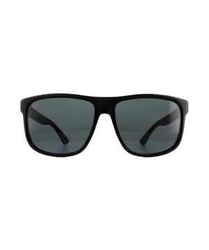 Gucci Sunglasses GG0010S 001 Black Rubber Grey are a sophisticated lightweight D-frame model with bi-chromatic styling. The frame is an easy to wear shape that suits the majority of face shapes and is completed by Gucci's distinctive red and green brand logo..