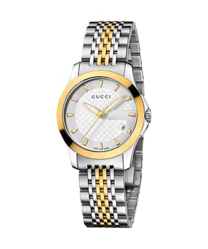 Model: YA126511EAN: 0731903322998Movement: QuartzBracelet color: MulticolorWaterproofing: 50M (5ATM)Dial color: SilverBracelet material: Stainless steelDial diameter: 27 mmGender: LadiesDisplay: AnalogStyle: CasualCollection: Gucci Timeless