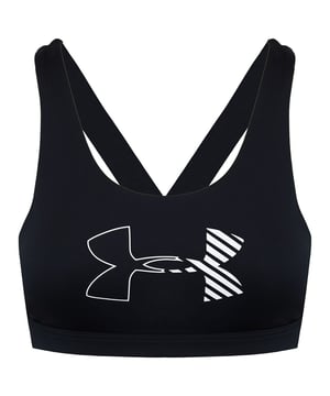 The Under Armour HeatGear Women's Black Sports Bra is a practical and comfortable choice for women's athletic and sports apparel. Here's a description of the key features:

 Black Design:  This sports bra comes in a classic black color, offering a versatile and sleek look that's easy to pair with a variety of workout tops and activewear.

 HeatGear Technology:  Under Armour's HeatGear technology is known for its moisture-wicking properties, keeping you cool and dry during workouts by wicking away sweat and moisture from your skin.

 Medium Impact Support:  Sports bras are often designed with different levels of support. The HeatGear sports bra typically offers medium-impact support, suitable for a range of activities such as weightlifting, cycling, or moderate-intensity workouts.

 Compression Fit:  This sports bra features a compression fit, which provides secure support by minimizing bounce and movement during physical activities.

 Breathable Material:  The sports bra is typically made from breathable materials, allowing for proper air circulation to keep you cool and comfortable during exercise.

 Racerback Design:  Many sports bras, including this one, have a racerback design, which provides greater freedom of movement for your arms and shoulders.

 Elastic Band:  The sports bra often includes an elastic band at the bottom, ensuring a secure and comfortable fit around your ribcage.

 Removable Pads:  Some sports bras come with removable pads, allowing you to customize your level of support and coverage.