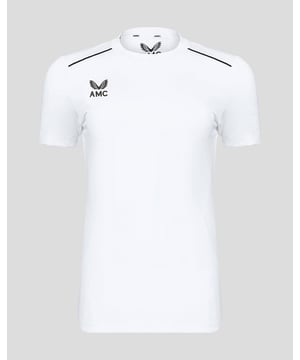 An essential everyday training tee in white and black. Lightweight, breathable, and high stretch. Designed to help you maximise your training by keeping you cool and offering complete ease of movement. The tee has a relaxed cut to, and a classic look, with AMC branding on the chest.