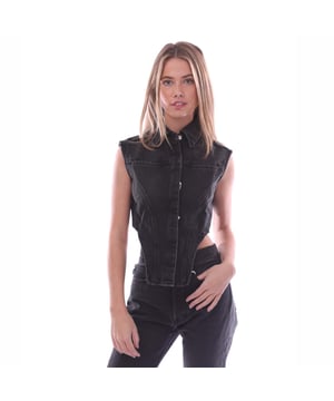 Ambush Denim Top in black.- Classic collar.- Sleeveless.- Button fastening.- Curved-hem.- 100% Cotton.- Ref: BWYP0070011000