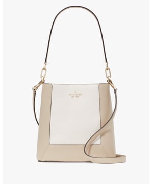 Lena Colorblock Pebbled Leather Bucket Bag, Back Zip Pocket,  Length: 14.00 Cm,  Width: 25.50 Cm,  Height: 26.00 Cm