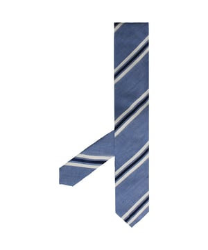 Hackett London Printed Novelty Stripe Men's Blue Tie – a distinctive accessory that adds a dash of personality and charm to your formal and semi-formal outfits. This tie is a testament to Hackett London's dedication to quality and style. Here are the key features of this unique and eye-catching accessory:

 Premium Quality:  Crafted with meticulous attention to detail, this tie is made from high-quality materials, ensuring it not only looks great but also stands the test of time. Hackett London is renowned for its commitment to quality craftsmanship.

Printed Novelty Stripe Pattern:  The tie features an eye-catching novelty stripe pattern. These playful and unconventional stripes add a touch of character and individuality to your ensemble, making it suitable for events where you want to stand out.

Shades of Blue:  The tie incorporates various shades of blue, creating a harmonious and pleasing color palette that complements a range of shirt and suit colors. Blue is a versatile and universally flattering color choice.

Standard Width:  The tie boasts a standard width that strikes the perfect balance between classic and contemporary, ensuring it suits various shirt collars and lapel styles.

Durable Construction:  Hackett London's commitment to quality craftsmanship extends to its ties. This tie is expertly crafted, ensuring its longevity and resilience against wear and tear.

Versatile Styling:  Whether you're attending a wedding, a formal dinner, or simply want to inject some personality into your work attire, this blue tie is a versatile accessory that adds character and charm to your look.

Easy to Knot:  The tie's medium thickness and quality construction make it easy to tie various knots, allowing you to customize your look to suit your style and the occasion.