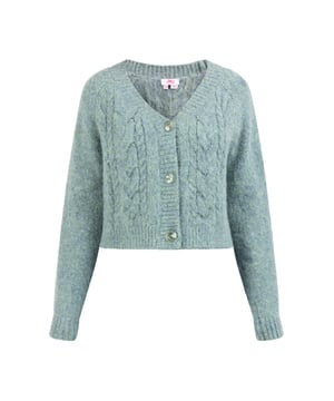 Met zijn brede kabelpatroon en trendy cropped vorm is dit vest van myMo de favoriet van het winterseizoen. Het is gemaakt van een zachte garenmix en wordt geaccentueerd met geribde boorden. De licht geknipte pasvorm, een V-hals en chique knopen ronden het model met veel gemak af.