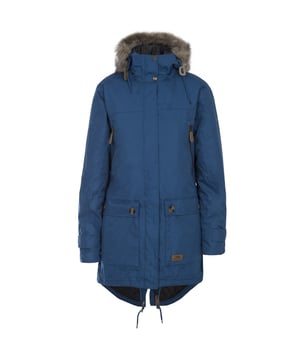 Gefütterte Jacke für Damen. Verstellbare, angeschnittene Kapuze mit abnehmbarem Kunstfellbesatz. 2 Reißverschlusstaschen. 2 aufgesetzte Taschen. Verstellbarer Kordelzug am Saum. Manschettenverstellung per Knopf. Kinnschutz. Wasserdicht 5000mm. Winddicht. Verschweißte Nähte. Materialzusammensetzung: Außenmaterial - 100% Polyester PU-Beschichtung, Futter - 100% Polyester. Trespass Womens Chest Sizing (ca.): XS/8 - 32in/81cm, S/10 - 34in/86cm, M/12 - 36in/91.4cm, L/14 - 38in/96.5cm, XL/16 - 40in/101.5cm, XXL/18 - 42in/106.5cm.