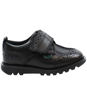 Kickers Kymbo Brogue Hook &amp; Loop Black Smooth Leather Kids Shoes 1_15263