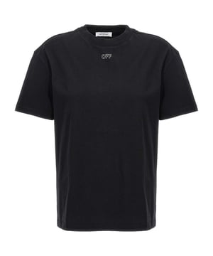 Off-White Zwart T-shirt Off-White Stitch Pijl Logo Op Rug Crew Hals, Korte Mouwen 100% Katoen, Made In Portugal OWAA089F23JER0121001