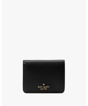 Lena Pebbled Leather Small Bifold Wallet, Metal Pinmount With Spade Logo, 4 Credit Card Slots, Bill Slot, Zip Coin Pocket, Slip Pocket,  Width: 9.00 Cm,  Height: 11.00 Cm