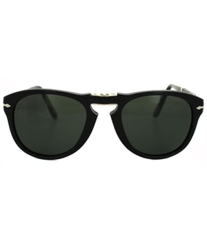 Persol Sunglasses 714 95/31 Black Green these famous Persol frames were worn extensively by the king of cool Steve McQueen and the originals sold for a huge amount at auction. This recent version features the same folding frame, it folds at the bridge and on the arms for easy storage and have the famous Persol arrow prominently displaying on the temple. These are highly sought after and extremely cool!