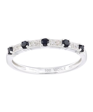 9K (375) witgoud: 1,5 gram; # Diamant: 0,05 ct; # Saffier: 0,23 ct