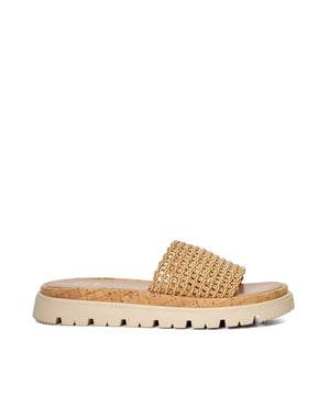 Our textured Looners sliders have been crafted with a lightweight sole with cork detailing for comfort and style. The cushioned footbed and raffia strap make these the ultimate warm weather choice.