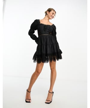 Dresses by Miss Selfridge Coming soon to your IG feed Square neck Puff sleeves Lace inserts Zip-back fastening Regular fitSold By: Asos