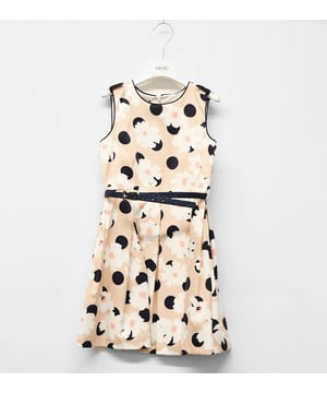 Especificaciones: Elegante vestido con estampado all over de flores, confeccionado con falda de corte ligeramente ancho, cinturón con brillos en la cintura y cierre de cremallera invisible en la espalda Corte: Regular