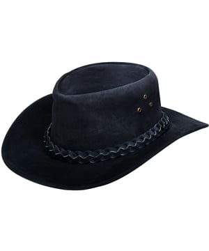 Sombrero de estilo western australiano de gamuza auténtica. La corona está adornada con una banda trenzada. Es duradero, elegante y ligero, y tiene una calidad increíble. Fabricación de primera calidad, precio excelente, estilo western australiano, sombrero de estilo western de cuero, excelente relación calidad-precio, ojales en la corona para ventilación, cómodo y ligero, disponibilidad de stock en el Reino Unido
