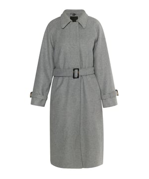 Der von DreiMaster Klassik aus einem weichen Materialmix mit Wollanteil gefertigte Mantel im Trenchcoat-Stil ist ein Essential für Ihre Garderobe. Elegant geschnitten, verleihen ihm die verdeckte Druckknopfleiste und die Raglanärmel einen leicht sportiven Twist. Ergänzt wird der graumelierte Mantel durch klassische Elemente wie durch den materialgleichen Gürtel mit einer Schnalle in Hornoptik, Manschettenriegel und einen rückwärtigen Schlitz.  Übergangsmantel aus Wollgemisch
