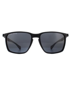 Hugo Boss Sunglasses 1114/S O6W IR Dark Grey Grey are a classic and versatile rectangular style made entirely of lightweight plastic. The outer edge of the frame front is coloured to match the Hugo Boss lettering on the temples and the inside of the temple tips.