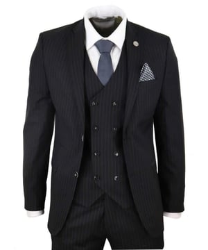 Perhaps one of the most important garments in a wardrobe, a well-fitted, stylish suit can undoubtedly transform any man's look. A true testament to the fashion of the 1920s, this retro black 3-piece pinstripe suit is stylish, smart and sophisticated, and will have you looking your best no matter the event. Made from a high-quality polyester blend that is lightweight and comfortable, this suit has been cut to give a sharp and beautifully tailored fit, between a slim and regular fit, ensuring that you will turn heads no matter where you go. Embody the looks of one of your favourite Shelby brothers from the Peaky Blinders with this retro 3-piece suit, which is a true reflection of the vintage styles of the 1920s. A perfect addition for any wardrobe, this beautifully tailored suit comes complete with the jacket, trouser and a double-breasted waistcoat and is ideal for those times where you need that extra style and class.