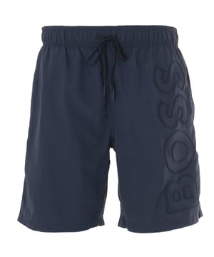 Swim in style this season with BOSS bodywear. These sporty swim shorts are crafted from a quick drying nylon fabric with a mesh lining for extra support. Featuring an elasticated drawstring waist, twin side seam pockets and a rear welt pocket. Finished with a large BOSS logo embroidered to the left leg.\nRegular Fit, Quick Dry Nylon, Elasticated Drawstring Waist, Twin Side Seam Pockets, Rear Welt Pocket,