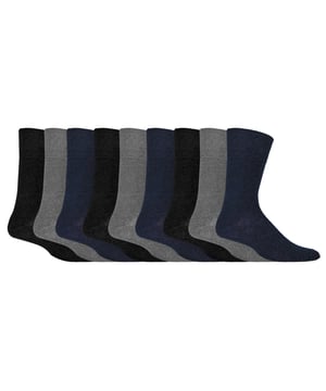 If you're looking to add some fun and colour to your wardrobe, look no further than Gentle Grip's 9 Pair Value Pack of Socks. The pack includes 9 pairs of socks with a choice of plain and funky patterns like, Argyle, Colourburst, Heel & Toe and more! This high quality collection of designs is as good as they feel too, made from soft and comfortable cotton rich yarn. All SockShop Gentle Grip socks are built to take care of your legs, comfortably moulded to their natural contours without leaving any of these constriction rings. These socks feature the Gentle Grip Honeycomb Top which helps aid circulation which makes them extremely comfortable to wear, especially if you struggle with circulatory problems, swollen legs, ankles and feet. They have been designed with care so that they will last for years to come. With the soft grip non elastic tops that do not fall off during wear helps avoid restriction and pressure hotspots. The flat seamed toes for extra wearability will make sure your feet stay comfortable all day long whether you're going out on the town or simply relaxing at home. These are Men’s One Size: 6-11 UK, come in a range of great patterns and are a 9 pair value pack. They are made from: 76% Cotton, 19% Polyester, 3% Nylon, 2% Elastane and are Machine Washable.