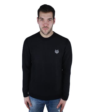 Kenzo F855PU2233AD.99 Jumper. Black Crew Neck Jumper. Tiger Logo On Chest. 41% Viscose 37% Cotton 22% Nylon. Elasticated Sleeve and Waist Endings. Kenzo Branded
