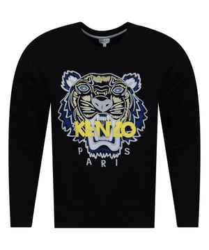 Kenzo 5SW0014XAK42P185  Jumper. Black Crew Neck Jumper. Kenzo Tiger Logo on Chest. 100% Polyester. Elasticated Sleeve and Waist Endings. Kenzo Branded