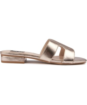The Vegan Bok Slides From V.gan Embody Ethical Elegance With A Chic Square Toe And 100% Vegan Credentials. Crafted In A Vegan-certified Factory, These Stylish, Metallic Sandals Feature A Sleek Upper And A Comfy Rubber Sole. Embrace The Future Of Fashion And Add Some Glam With The Peta-approved, Environmentally Conscious Staple, Delivered In Recycled Packaging. Walk The Talk And Turn Heads With Every Eco-friendly Step.