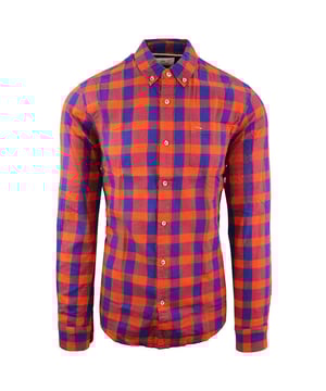 Scotch &amp; Soda Checked Cotton Regular Fit Long Sleeve Orange Mens Shirt 101417 2C