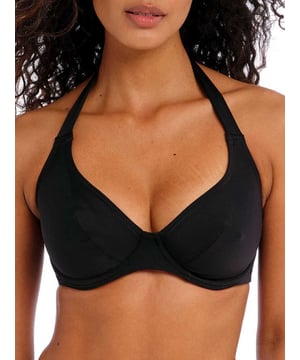 Freya Jewel Cove Underwired Halter Bikini Top. With a plunge neckline, powernet lined cups and fixed halter neck ties. Product is hand wash only.