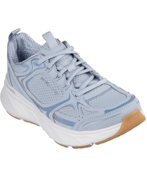 Genießen Sie eine gut gepolsterte Leistung und achten Sie dabei auf Ihren ökologischen Fußabdruck, wenn Sie den Skechers Relaxed Fit: Edgeride Silver Eclipse tragen. Dieser vegane Sportschuh wurde mit recycelten Materialien entworfen und verfügt über eine Skechers Air-Cooled Memory Foam Innensohle.