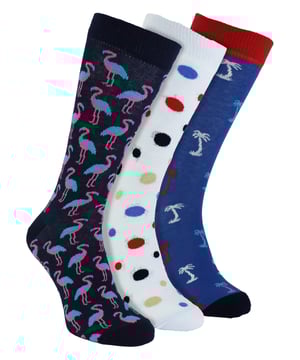 HS Happy Socks Men's 3 Pack Summer SocksPrepare to enjoy unmatched comfort and a fun, playful style with the HS Happy Socks Men's 3 Pack Summer Socks. Tailored to fit shoe sizes from 6 to 11 effortlessly, these versatile socks bring a spark of joy to both easy-going and formal outfits, making them a smart update to your wardrobe. Adore the outstanding comfort that these socks bring - an essential for every man's collection.The HS Happy Socks Socks infuse a dash of vibrancy and energy into your day-to-day attire with a lively palm tree design. Crafted with an expert blend of comfort, chic and adaptability for all seasons, these socks keep pace with your evolving lifestyle. Made from breathable cotton blend, these men's socks ensure an excellent fit for sizes 6-11.HS Happy Socks Men's 3 Pack Summer Socks come loaded with several benefits. Their unique palm tree pattern adds a timeless charm to your look while the comfy fabric guarantees lasting comfort. Furthermore, our socks are designed from a sweat-absorbing and breathable fabric blend, promoting utmost foot hygiene, thereby keeping your feet fresh and odour-free. Step into the ultimate blend of luxury and style with HS Happy Socks Men's 3 Pack Summer Socks - your go-to choice for superior sock wear.Essential Product Details- Vibrant and playful- Premium quality material- Ingenious design- Perfect for all seasons- Apt for casual and formal environments- Universal fit for sizes 6-11