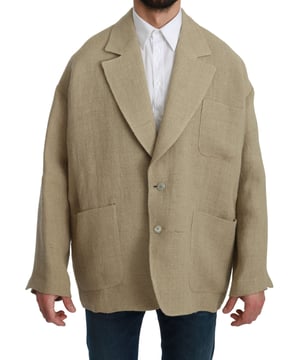 100% Authentic Dolce & Gabbana Beige Blazer
  Color: Beige
  Model: Single breasted one piece formal jacket blazer coat
  Material: 100% Jute
  Inner Lining: 100% Silk
  Fit: Oversize Fit
  Two front button closure
  Three front pockets
  Logo details
  Made in Italy
Material: 100% Jute