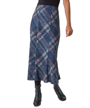 Check Print Fluted Midi Skirt from Roman. Nail the check print trend with this elegant flared midi skirt. Its tulip shape and elasticated waistband ensure that it's comfortable for everyday wear, whilst subtle pleating at the hem add movement and interest to your look. Complete your ensemble with statement heels and a pretty blouse for a look that takes you from desk to dinner with minimum effort and maximum style.