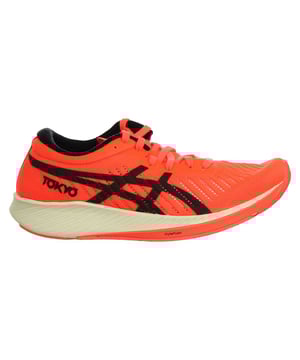 The Asics MetaRacer Tokyo Women's Red Running Trainers are a premium choice for female runners who demand exceptional performance and style. These trainers are designed to offer a competitive edge for racing and high-intensity runs while providing a bold and fashionable look. Here's a detailed description with key features:

 Race-Ready Design:  The MetaRacer Tokyo trainers by Asics are specifically designed for racing and high-performance running. Their lightweight and aerodynamic design aim to enhance speed and efficiency.

 Top-Quality Materials:  Asics is known for using high-quality materials in their footwear. These trainers are typically constructed from top-tier materials, ensuring durability, support, and comfort.

 Vibrant Red Color:  The trainers come in a vibrant red color with eye-catching accents, providing a bold and dynamic look that stands out during races and training sessions.

 Responsive Cushioning:  These trainers feature a responsive midsole that offers excellent energy return, ensuring that each stride propels you forward with maximum efficiency.

 Carbon Plate Technology:  The MetaRacer Tokyo trainers often incorporate a carbon plate in the midsole, which enhances stability and helps maintain a consistent stride during races.

 Secure Lace Closure:  The trainers typically feature a lace-up closure system that ensures a secure and customizable fit tailored to your foot shape.

 Minimalist Upper:  The upper of the shoes is designed to be lightweight and breathable, promoting airflow and reducing weight to keep you cool and comfortable during intense runs.

 Durable Outsole:  The outsole is designed to provide excellent traction and durability, ensuring grip and stability during races on various surfaces.

 Asics Branding:  You can expect to find Asics branding elements, such as the Asics logo or label, integrated into the trainers' design, reflecting the brand's commitment to quality and performance.

The Asics MetaRacer Tokyo Women's Red Running Trainers are the ultimate choice for female runners who are serious about achieving their best performance. Their striking red color and advanced features make them a standout option for those who want to make a statement on the track or during high-intensity runs.