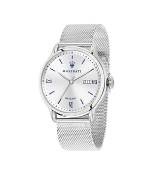 EPOCA 42mm 3H CON ESFERA PLATEADA Y BRAZALETE DE MALLA DE ACERO inoxidable