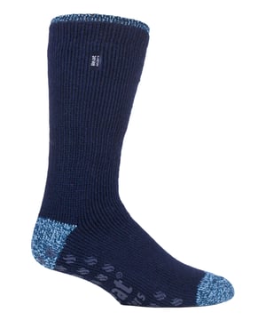 Keep feet warm, protected and supported around the home in a pair of Heat Holders slipper socks for men. They have the normal warm feeling of Heat Holders and also feature have special grips on their soles, to prevent slipping. With a massive tog rating of 2.34 they are the warmest thermal sock for you - 7X warmer than the ordinary cotton sock (0.33 tog)! These seriously chunky and warm slipper socks are made with a specifically developed extra heavy bulk yarn with extreme thermal qualities and moisture wicking abilities. Their long looped thermal pile created with innovative knitting technology produces the unique extra long looped cushion pile to hold in more warm air - increasing the thermal tog rating even more. They also have a super-soft brushed inner which maximises the amount of warm air held to the skin for all-day warmth and comfort. Finally, their non slip grip on the sole of these slipper socks will help you stay safe around the home, preventing slipping.