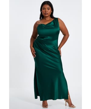- Satin finish - Cowl neckline - Ruched - One shoulder - Chain detail - Model height: 5 8" - Model wears uk 18 / us 14 / eur 46 - Always check the care wash label - Cool hand wash with mild detergent