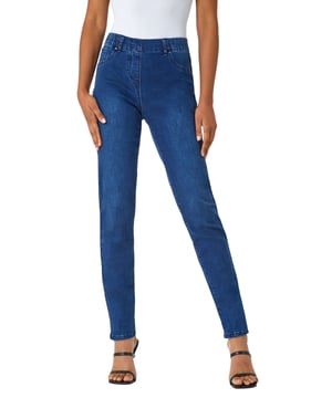 Elastic Waist 31 Denim Stretch Jegging from Roman. The comfort of a legging with the look of a jean, these comfortable jeggings feature an elasticated waistband and two back pockets for a classic and easy outfit. Wear with ankle boots and a stylish top for a great casual look.