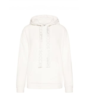 Deze gebreide fleece hoodie voor dames is de perfecte metgezel voor koelere dagen. Hij is gemaakt van behaaglijk, zacht materiaal dat comfortabel aanvoelt tegen de huid en uitnodigt om je goed te voelen. Terwijl de trui een rechte zoom heeft, zijn de mouwen afgewerkt met manchetten. De afgezakte schouders geven de trui een nonchalante look. In de kangoeroezak kun je kleine spullen opbergen of je handen warm houden. De brede, ton-sur-ton labelband aan de rand van de capuchon voegt een modieus accent toe en rondt het ontwerp van de hoodie af.
