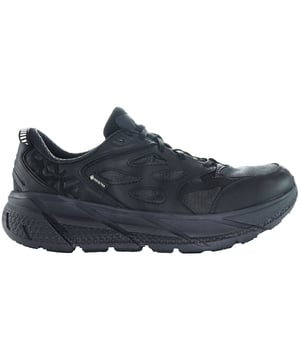 The Hoka Clifton L Gore-Tex Men's Black Trainers are a premium and versatile footwear option designed for various outdoor and athletic activities. Here are some key features and details about these trainers:

 Gore-Tex Technology:  These trainers feature Gore-Tex technology, which is known for its waterproof and breathable properties. It helps keep your feet dry and comfortable even in wet conditions.

 Premium Cushioning:  Hoka is known for its maximal cushioning, and the Clifton L trainers are no exception. They provide excellent shock absorption and support, making them suitable for long runs or walks.

 Lightweight Design:  Despite the ample cushioning, these trainers are designed to be lightweight, allowing for a more efficient and comfortable stride.

 Durable Outsole:  The outsole of these trainers is typically made from durable rubber, providing good traction on various surfaces.

 Versatile Use:  The Clifton L trainers are versatile and can be used for a wide range of activities, including running, hiking, walking, and everyday wear.

 Breathable Upper:  The upper of the trainers is often designed to be breathable, ensuring that your feet stay comfortable and well-ventilated during physical activities.

 Secure Fit:  Many Hoka trainers, including the Clifton L, are known for their secure and comfortable fit, reducing the risk of blisters or discomfort during prolonged wear.

 Black Color:  The black color of these trainers is versatile and can easily match various outfits and styles.

 Hoka Branding:  You can expect to find Hoka branding on these trainers, indicating their quality and performance.

 Available in Various Sizes:  Hoka typically offers a range of sizes to ensure a comfortable fit for individuals with different foot sizes.

These Hoka Clifton L Gore-Tex Men's Black Trainers are an excellent choice for individuals who want waterproof and comfortable footwear for various outdoor activities or simply prefer a cushioned and supportive shoe for everyday wear.